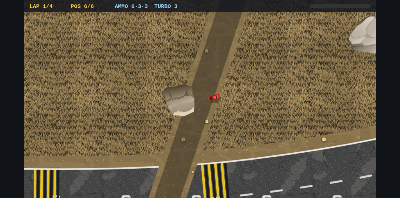Desert speedway with a truck convoy crossing